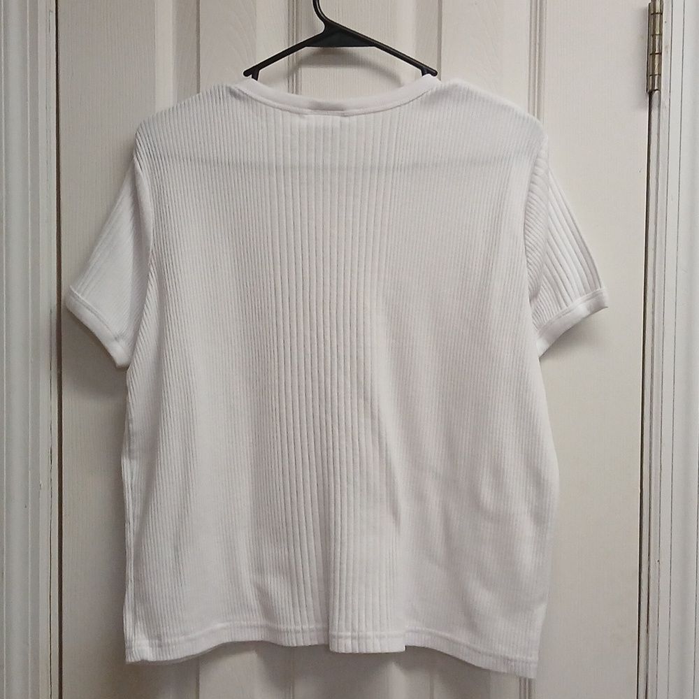 Basic Editions White Button-Up Short Sleeve Mid Cropped Short Sleeve Sweater XL - Picture 5 of 7
